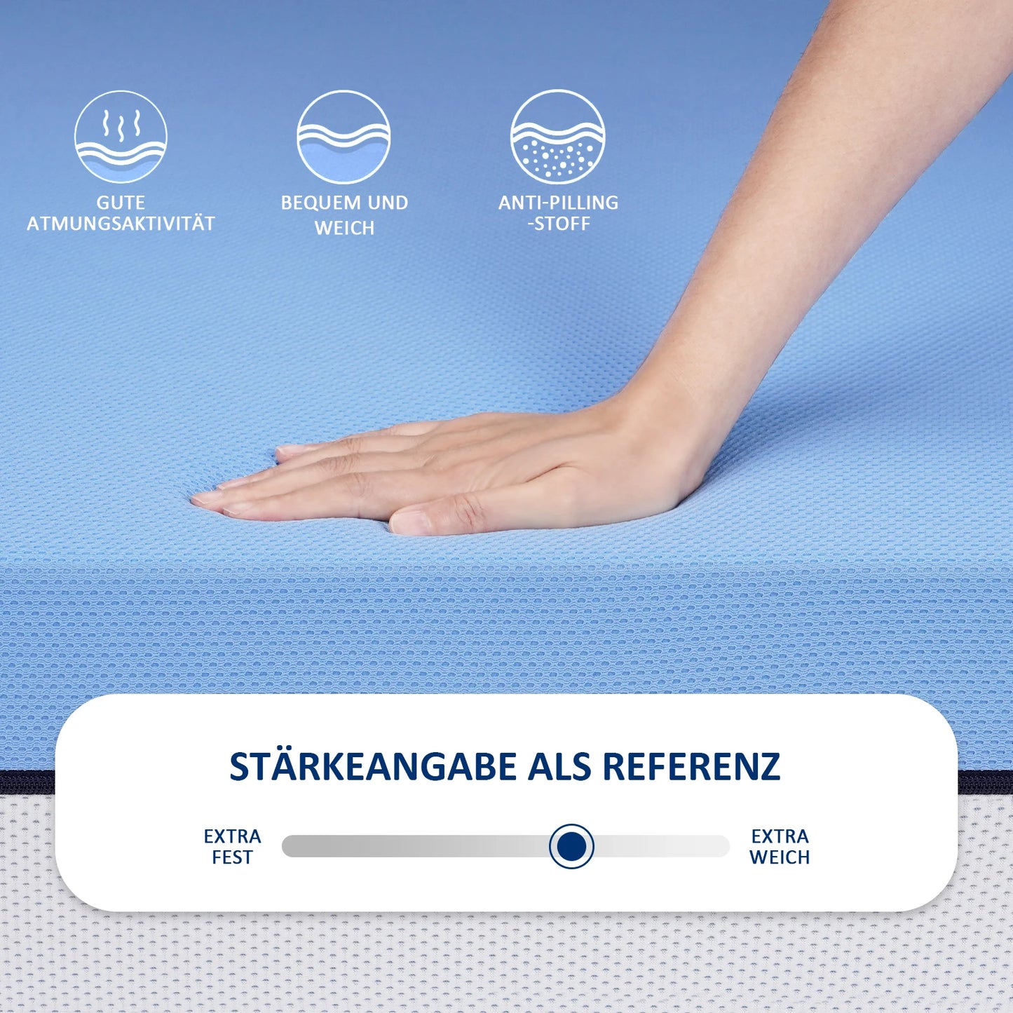 Komfortschaummatratze 90×200×18 cm, wendbar, Memory-Schaum, kühlender Bezug, Härte H3/H4, 18 cm hoch, 7-Zonen Unterstützung