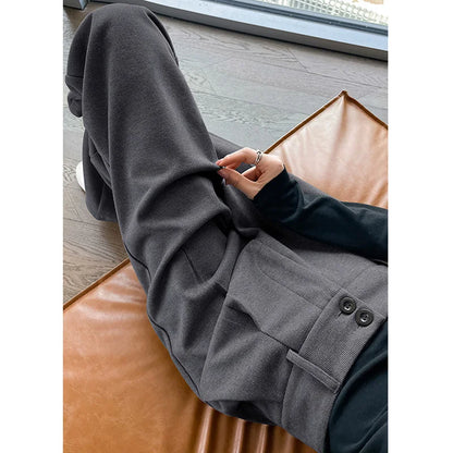 2024 Autumn Winter Women Concise Woolen Pants Lady Wide Leg Designer Outside Trousers Female Thicken High Waisted Draping Pants.