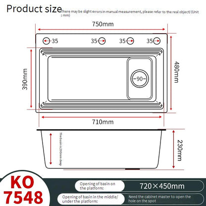 304 stainless steel Undermount Kitchen Sink Embossed Silver Large Single Bowl with Accessories Thickened Sinks
