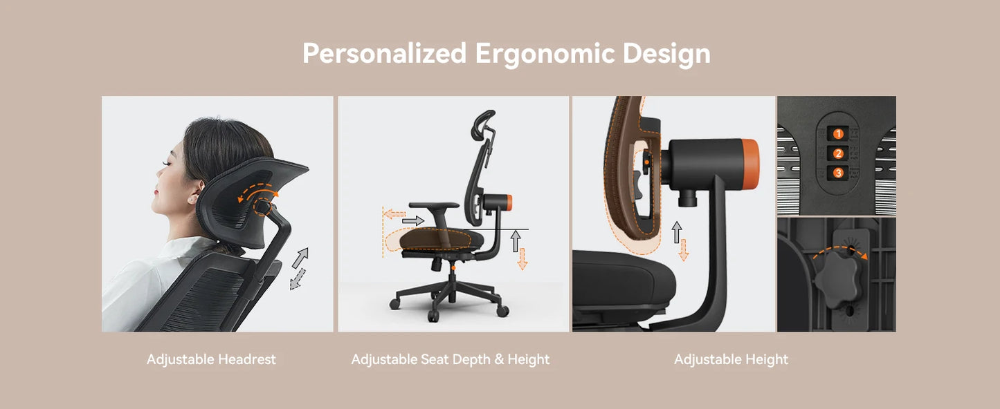 NEWTRAL MagicH-BP Ergonomischer Bürostuhl mit Fußstütze und Lordosenstütze, 4D Armlehne, Rückenlehne und Verstellbarem Kopfsitz, Schreibtischstuhl aus Mesh für Büro