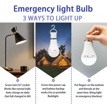 LED-Notfalllampe, wiederaufladbare Glühbirne, 7 W, E27, 110 V, 220 V, tragbar, zum Aufhängen, 3-Wege-Campinglampe, Zelt, Zuhause, Stromausfall, Veranda.