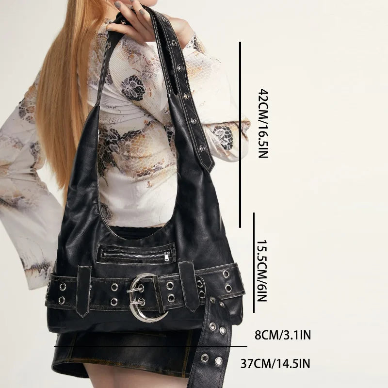Belt buckle Women Luxury Designer Handbag And Purses PU Rivet Multiple Pockets Y2K Large Capacity Shoulder bags big totes.