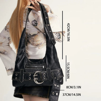 Belt buckle Women Luxury Designer Handbag And Purses PU Rivet Multiple Pockets Y2K Large Capacity Shoulder bags big totes.