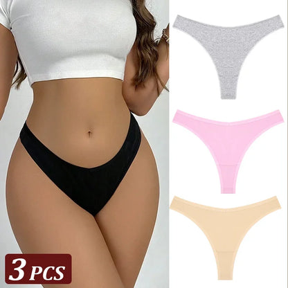 3Pcs/Set Seamless Thong Cotton Women Thin Strap Low Waist High Flexibility Panty Sexy Underwear Ladies Briefs T-back Soft Women