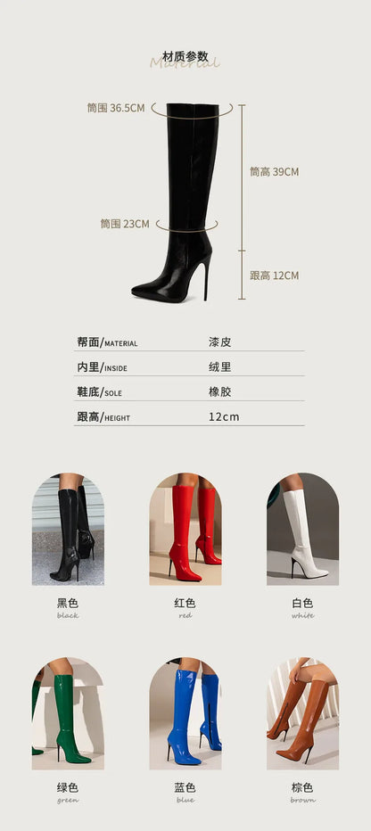 NASBAVI Women's Knee High Boots Sexy Red Blue Black Heeled Long Boot Female Large Size 48 Autumn Winter Party Shoes Ladies.