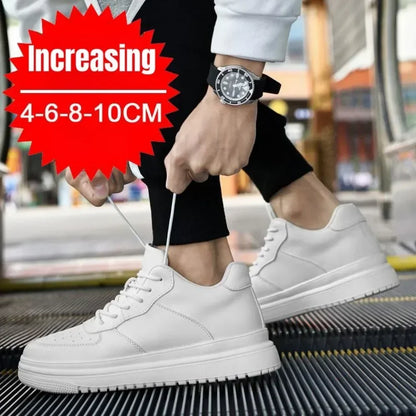 PDEP Neue Höhe Zunehmende Schuhe für Männer 10 cm Unsichtbare Aufzug Turnschuhe Weiß Leder Sport Zapatillas De Hombre Große Größe 46