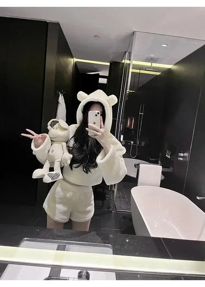 Stylish Pajama Sets for Women Kawaii Girls Autumn Winter Clothing Japan Style Long Sleeve Shorts Young Students Home Casual Soft.