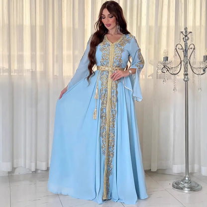 Eid Mubarak Abaya für muslimische Frauen Stickerei Langes Maxikleid Türkei Party Kaftan Arabische Robe Dubai Saudi Islamischer Kaftan Jalabiya