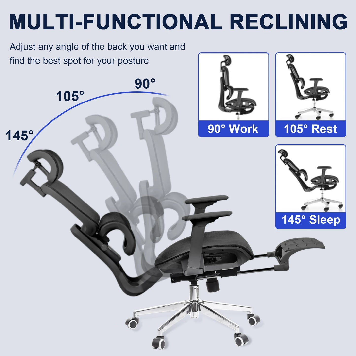 Ergonomischer Stuhl mit Fußstütze, bequemer drehbarer Schreibtischstuhl für zu Hause, Computer-Gaming-Stuhl mit 3D-verstellbarer Armlehne, Rollen für Zuhause