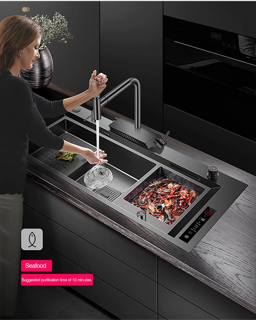 ASRAS Nanometer Smart Purifying Kitchen Sink Large Size Handmade Step Sink Smart Purifying Kitchen Island Sinks