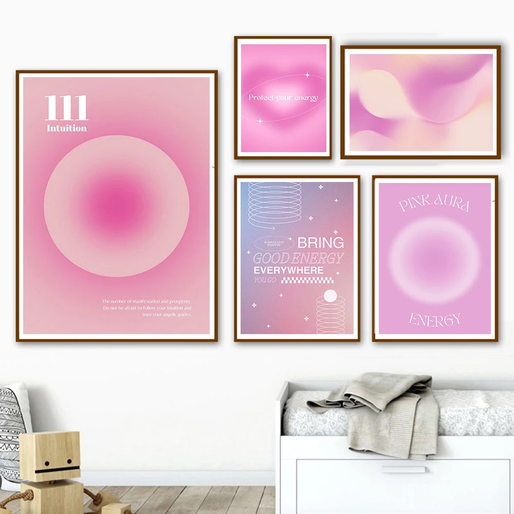 Pink Gradient Aura Spiritual Affirmation Wall Art Canvas Painting Nordic Posters And Prints Wall Pictures For Living Room Decor.