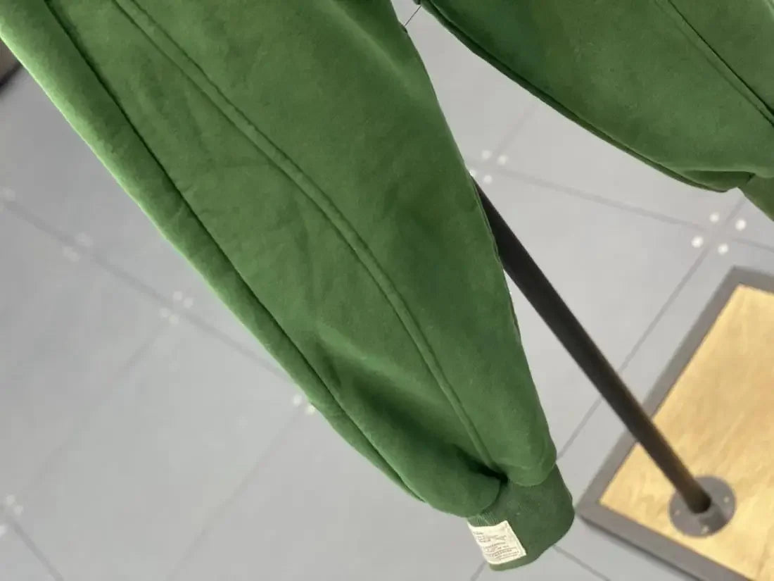 Autumn/Winter 150kg American Retro Cuffed Casual Trousers Men's Korean Slimming Patchwork Fleece-lined Harem Trousers Sweatpants.