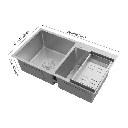 Bymaocar 78 * 43 * 21 cm Edelstahl-Küchenspüle, Doppelschüssel-Küchenspüle, Küchenspüle mit Abflusskorb