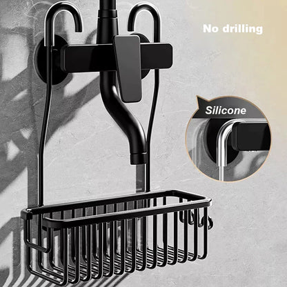 Kein Bohren, abnehmbares Regal, Aluminium-Badekorb, perforationsfreies Shampoo-Regal für Badezimmerregale zur Aufbewahrung von Dusch-Organizern