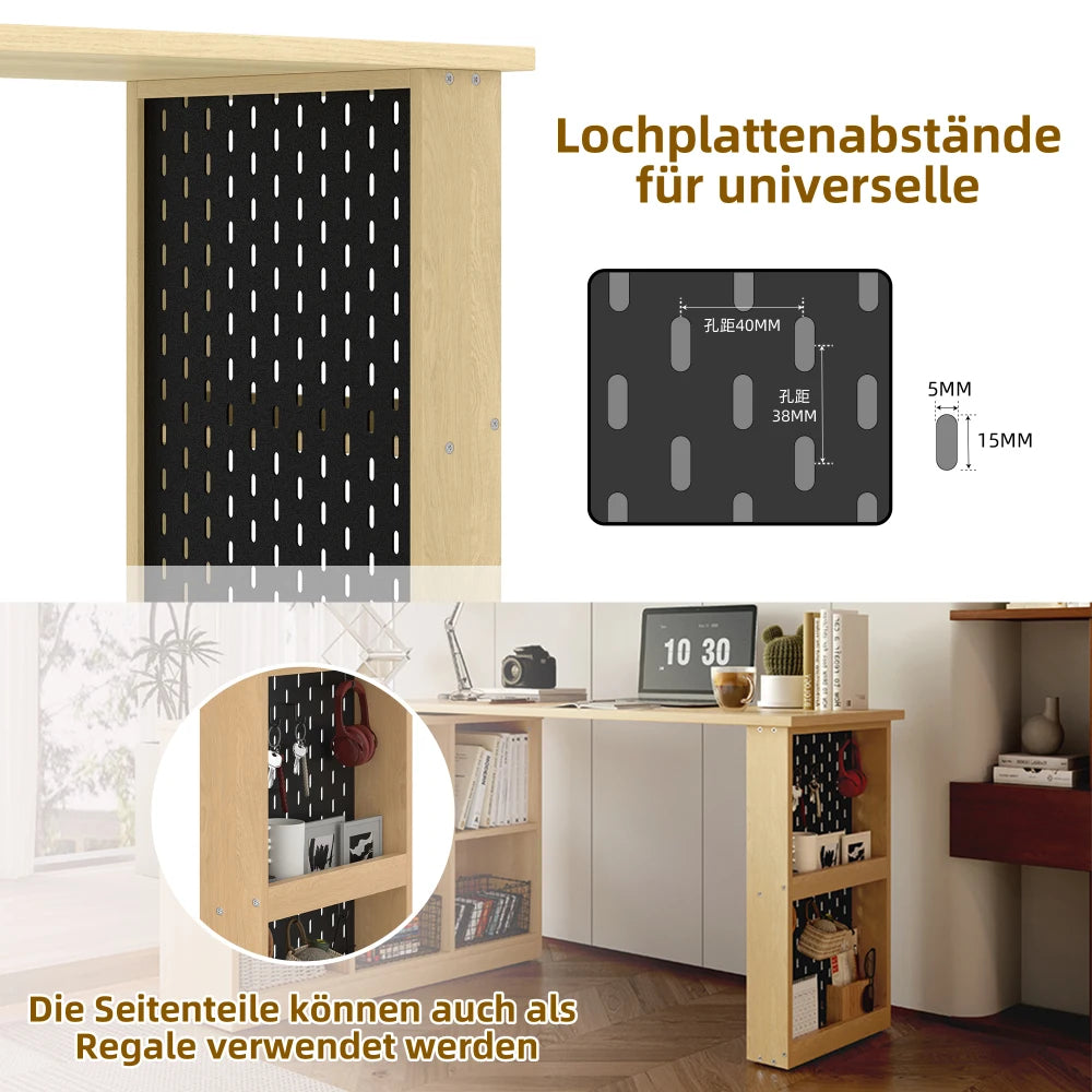 140 x 104 x 75 cm moderner multifunktionaler Büroschreibtisch, sechsfacher Aufbewahrungsschrank + Regal, perforierte Platte + Regal, austauschbare Form