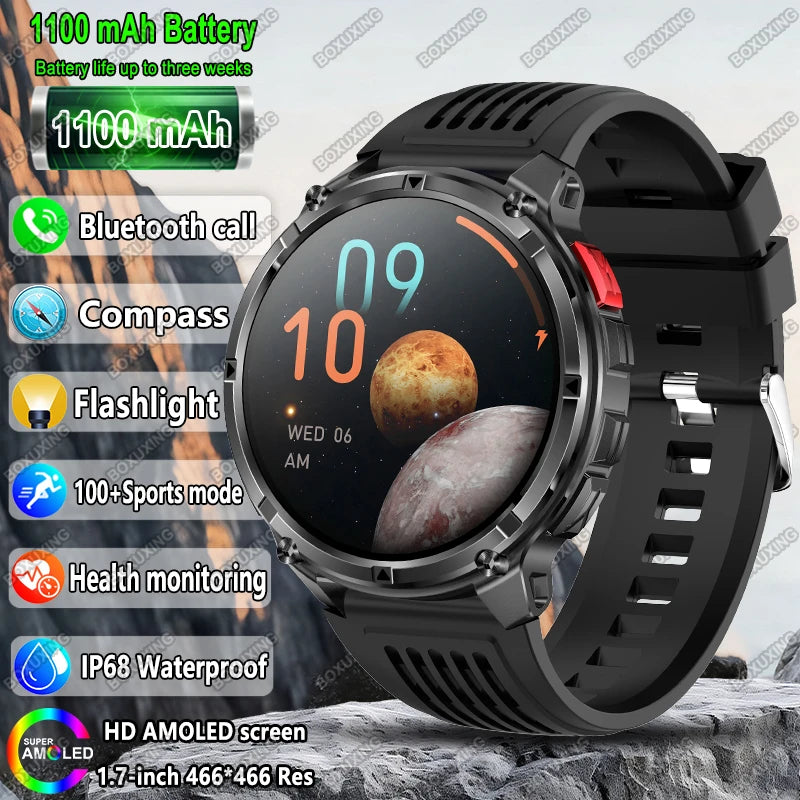 2025 New Military T-Rex 3 Smart Watch Men 1100mAh Battery AMOLED  IP68 Waterproof Outdoor Compass Bluetooth CallSport Smartwatch