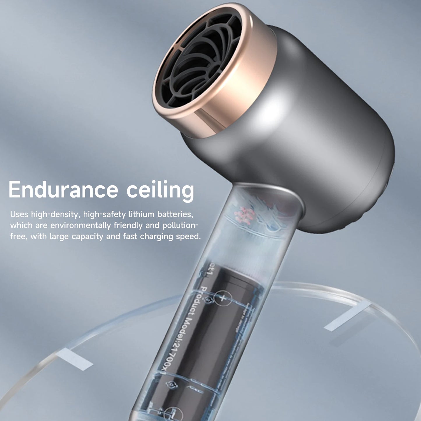 Wireless Hair Dryer Charge & Plug 2-in-1 Hair Dryer Negative Ion Hair Dryer 3-Speed Adjustment for Travel Outdoor Dormitory