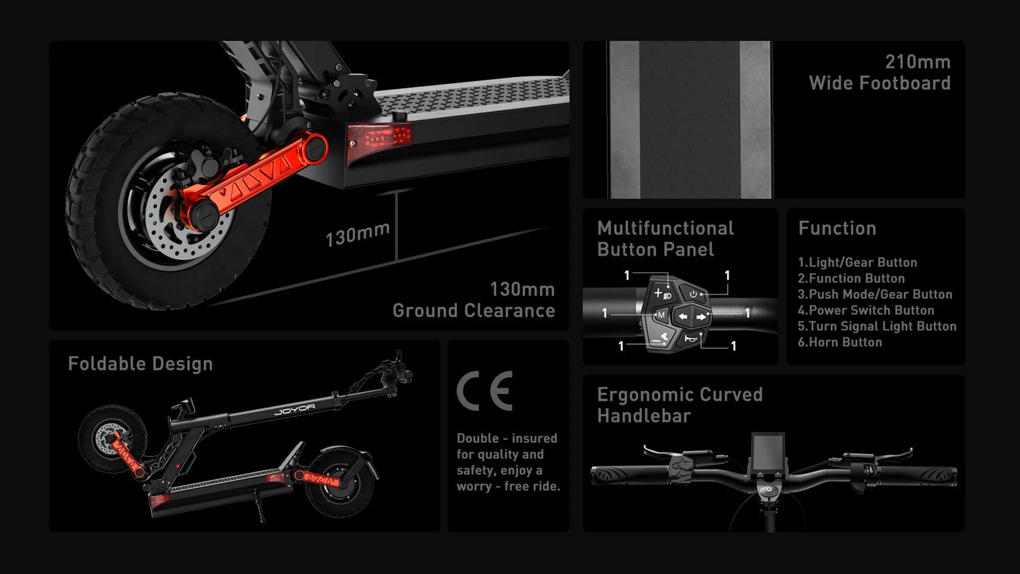 JOYOR S10-S-Z Folding Electric Scooter Dual 1000W Motor 10" Adults E-scooter with 60V 18Ah Battery
