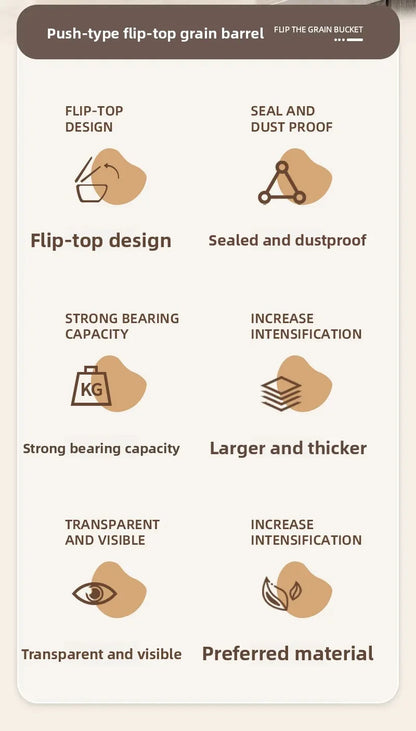 Food Grade Press to Open Seal Moisture Proof Insect Resistant Large Capacity Grain Storage Box Home Use Rice Tub for Grains.