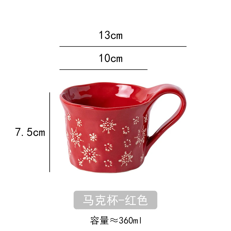 1PC Exquisite Christmas Tableware Ceramic Plates Fruit Salad Plates Breakfast Milk Mugs Household Kitchen Ceramic Noodle Bowls.