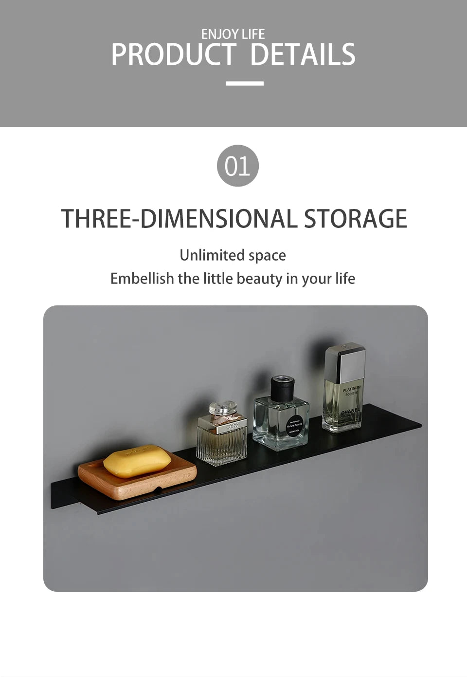 Matt Schwarz Wand Regal Bad Regale Bad Zubehör 30-50cm Moderne Küche Dusche Bad Lagerung Rack Großhandel Förderung