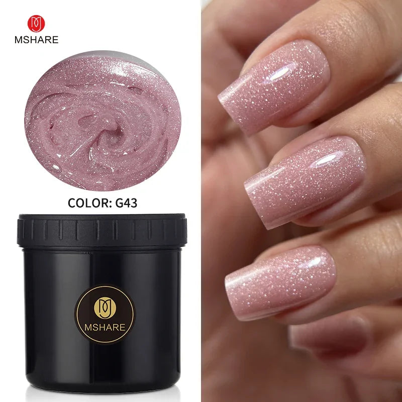 MSHARE 50g/250g Shimmer Pink White Acrylic Gel TPO Free Glitter Shiny Extension Acryl Hard Gel Nails Sculpting Construction