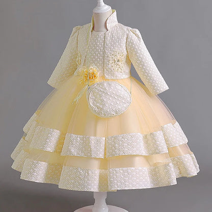 Neues Mädchenkleid, zweiteiliges Set, 3–10 Jahre alt, wunderschönes Weihnachts-Performance-Kleid, Herbst-Party-Abschlussballkleid für Mädchen