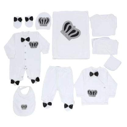 10-teiliges blaues 100 % Baumwollgewebe, gestrickt, Großhandel, individuell gestaltet, Neugeborene, neues Design, Winterkleidung, Kleidung, Luxus-Baby-Strampler-Set