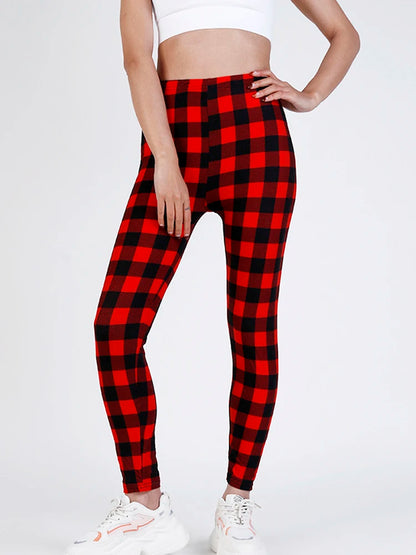CUHAKCI Mode Plaid Druck Leggings Frauen Sexy Fitness Leggins Grid Floral Streifen Hosen Hohe Taille Bleistift Hosen