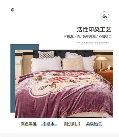 Nordic Style Geometric Printed Blanket Two Person Winter Thickened Quilt Coral Fleece Material Easy To Maintain Plush Bed Sheets.