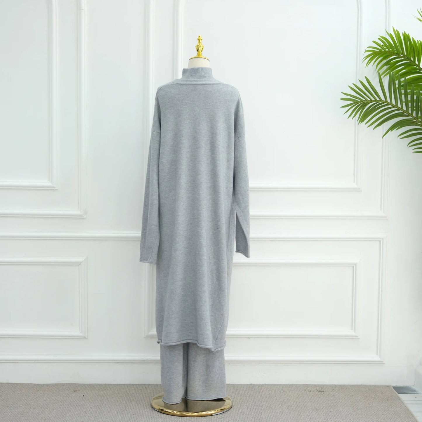 Winter Thicken 3 Piece Muslim Sets for Women Knit Tops Pants Islamic Outfit Sweater Dress Dubai Abaya Kaftan Musulmane Ensembles.