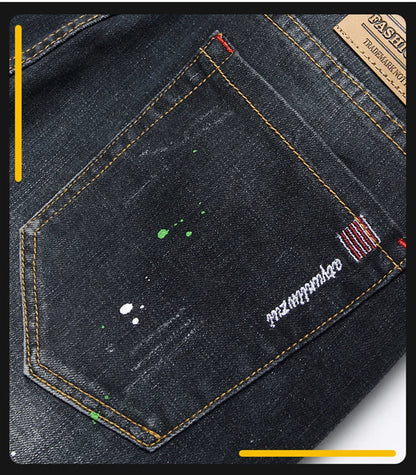 Mode Neue Slim Stretch Zerrissene Jeans männer Streetwear Farbe Flecken Denim Hosen Hip Hop Punk Persönlichkeit Loch Männliche Hosen.