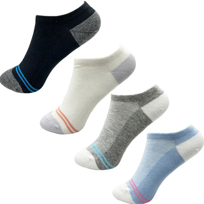 4 Pairs Cotton Women's Boat Socks No Show Socks Set for Lady White Invisible Cotton Socks Pack Pink Black Breathable Summer