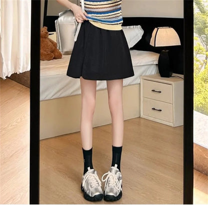 Women Korean Skirts Shorts 2025 Summer Fashion New In Solid High Waist Pant Female Streetwear Casual Loose Harajuku Trousers.