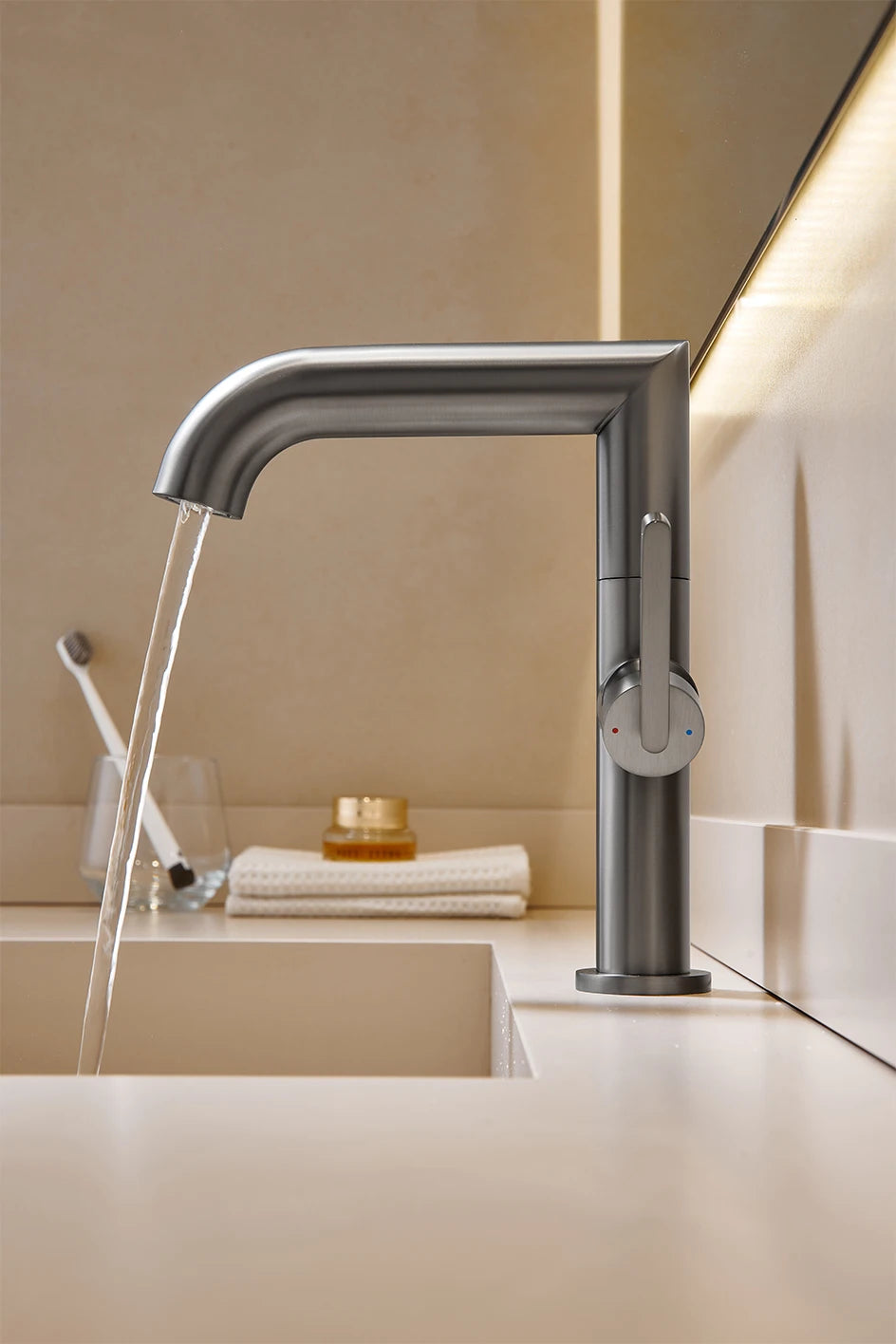 VGX Bathroom Faucets Stainless Steel Basin Mixer Sink Faucet Gourmet Washbasin Tapware Hot Cold Water Tap Brushed Gold Grey