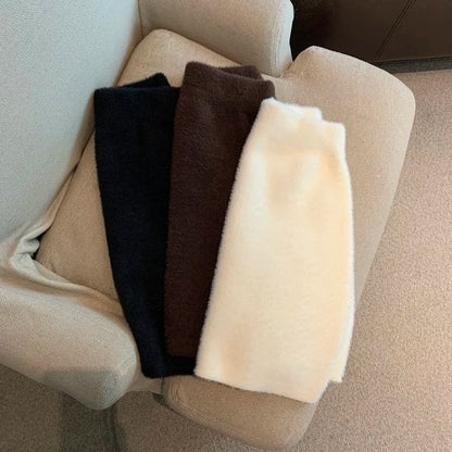 Faldas Mujer Moda Slim Sexy High Waist Wrap Hip Black Furry Skirt Women Mini Autumn Winter Bottom Wild Woolen Elegant Korean.