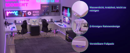 L-Form Gaming-Schreibtisch mit Monitorständer, großer PC-Computertisch für Gamer, Eckschreibtisch, Kohlefase