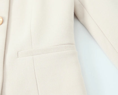 HH Women Solid Pant Set Long Sleeve O-Neck Double-Breasted Blazers+High Waist Chain Matching Side Zipper Trousers Sets.