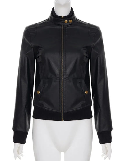 AltGoth Harajuku Streetwear Pu Leder Jacke Mall Gothic Cyber Punk Rollkragen Crop Mäntel Hipster Dark Grunge Rave Outfit Femme