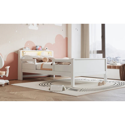 Multifunktions-Holzbett, USB- und Tape-C-Kombinationssteckdose, kleines LED-Licht, Kopfteil mit Einlagerfunktion, Einzelbett