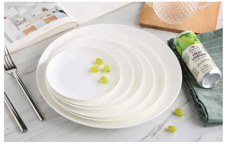 8 inch, plain white bone china vintage round deep plates, white ceramic tray, japanese style, dinner serving plate.