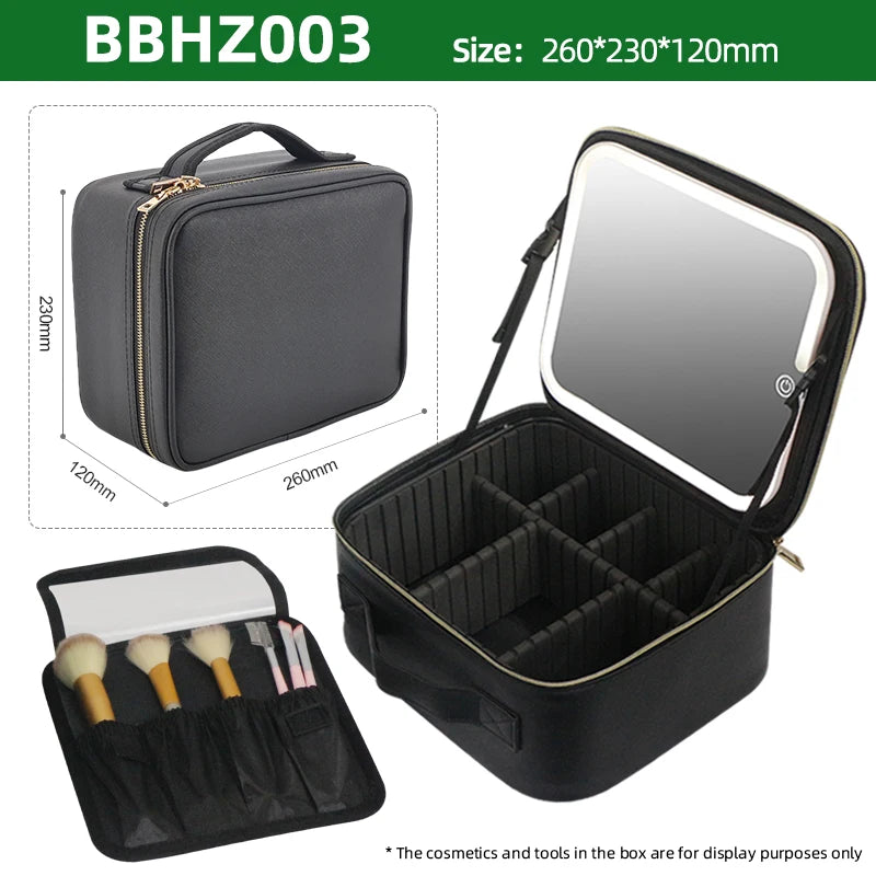 Large Capacity Makeup Case with LED Mirror Multiple Size Options Cosmetic Box LED Mirror Makeup Storage Box for Beauty Salons