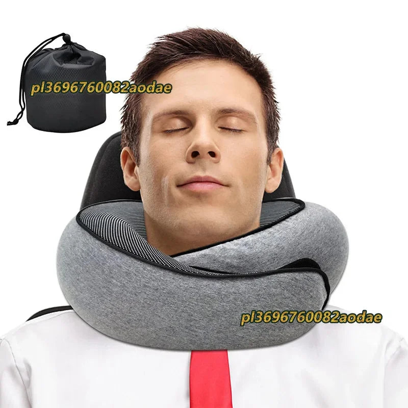 Travel Neck Pillow Memory Foam U-shaped Pillow Snail Style Travel Neck Support Portable Adjustable Soft Noon Break Sleep Pillows.