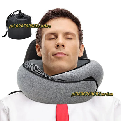 Travel Neck Pillow Memory Foam U-shaped Pillow Snail Style Travel Neck Support Portable Adjustable Soft Noon Break Sleep Pillows.