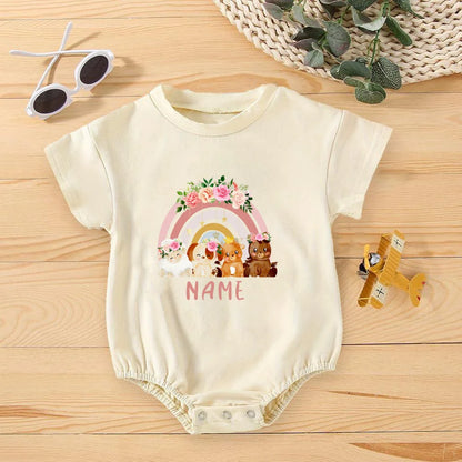 Personalisierter Regenbogen mit Namen Bubble Strampler Säugling Dschungel Geburtstag Party Kleidung Baby Übergroßer Body Niedlicher Wild One Overall