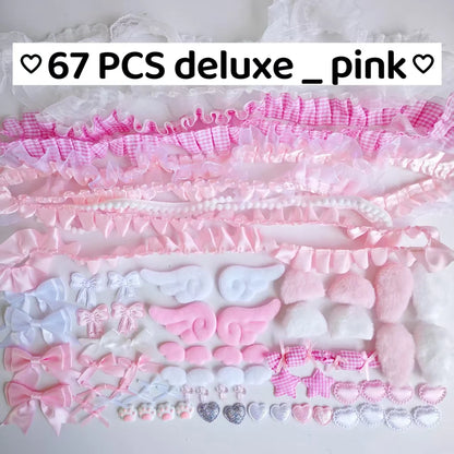 67 pieces of color material package set for bar and tray, collection of girl's pink bow, lace and lace accessories, pain package.