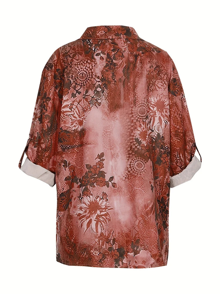 Plus Size 2025 New Fashion Ladies Button Shirt Summer Autumn Long Sleeve T Shirt Tops Business Casual Floral Shirt.