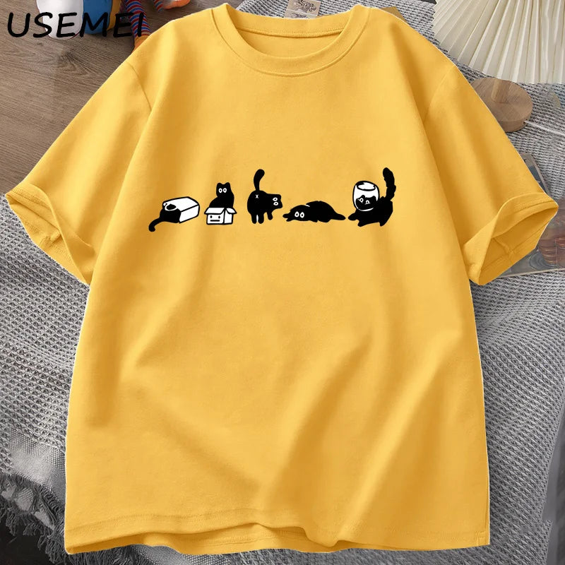 Five Mood Cats T-Shirts Oversized Cat Mom Tee Funny Cotton Short Sleeve Cat Lovers T Shirt Men Women Casual O Neck Summer Tops.