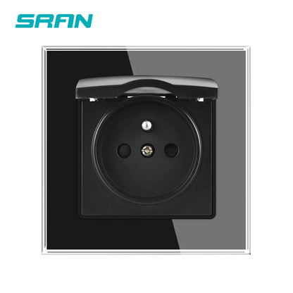 SRAN Französische USB-Wandsteckdose 5 V 2,1 A, Kristall-Hartglasscheibe 16 A 220 V 82 x 82 mm Steckdose Frankreich-Standard mit Abdeckung