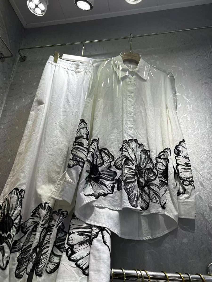 TWOTWINSTYLE Hit Color Loose Casual Two Piece Set For Women Lapel Long Sleeve Loose Top High Waist Temperament Pant Sets Female.